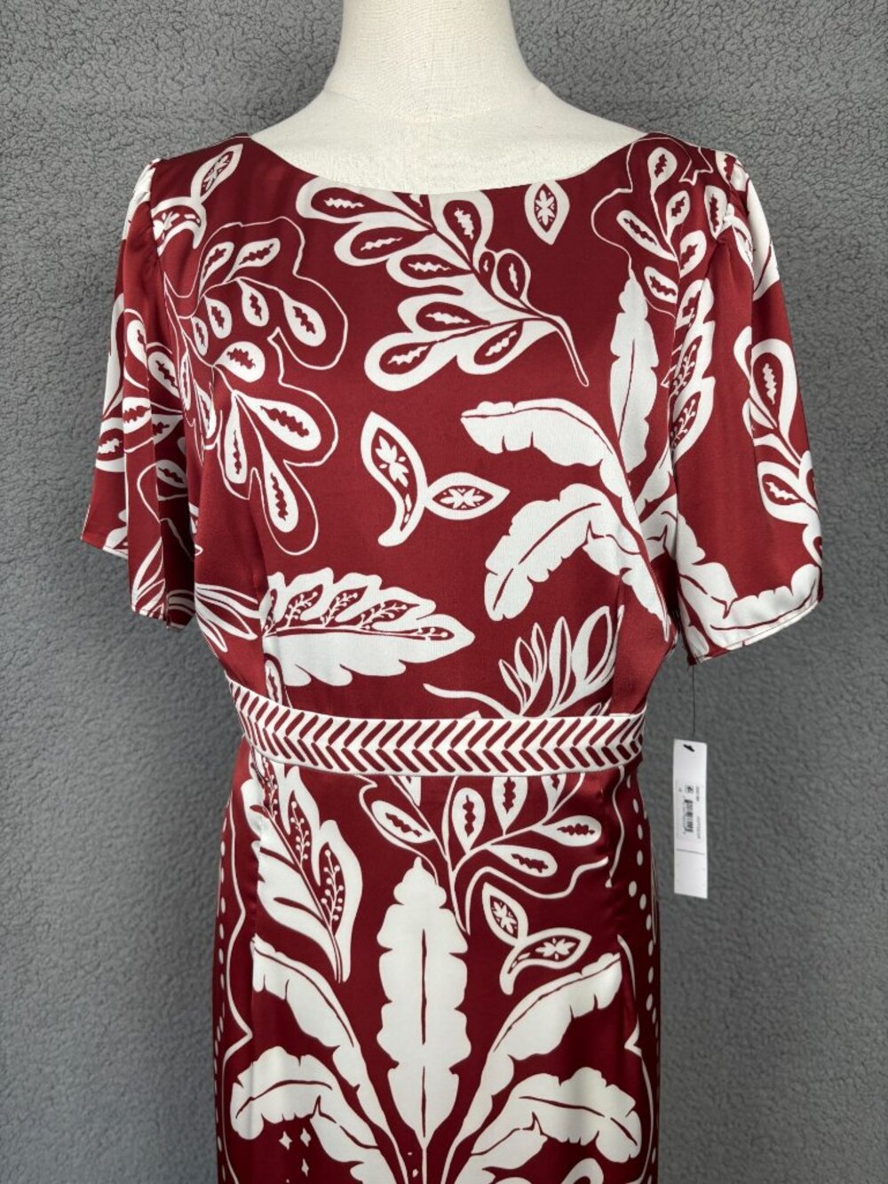 Maggy London Women'sTropical Print Midi Dress 16 V-Back Short Sleeves Multi NWTs - Picture 3 of 8